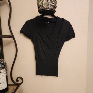 BCX V-Neck Short Sleeve Sweater - Charcoal